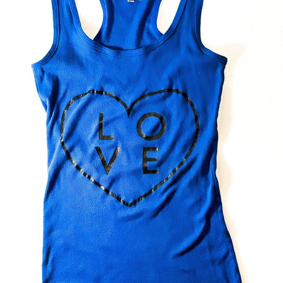 Tank Top [ Blue ribbed ]  "LOVE" - Picture 1 of 1